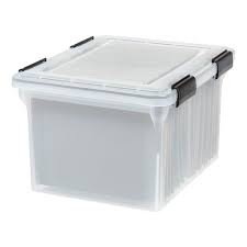 Large plastic storage totes are great for these kinds of items. Iris Weathertight Clear 32 Qt Storage Box 6 Pack In 2021 Plastic Box Storage File Storage Box Large Plastic Storage Boxes