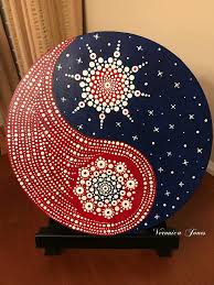 Stars Stripes Yin Yang 10 Round Canvas Mandala Wall Art Dot Painting Dots Art