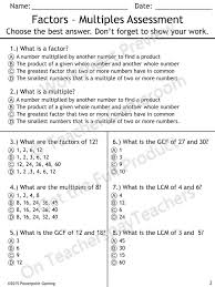 Factors And Multiples Quiz 4 Oa 4 Factors And Multiples Free Math Worksheets Greatest Common Factors