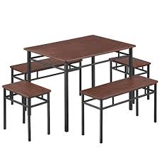 Table measurement is 44w x 44l x 30h and the chairs are 17.25w x 21.75d x 38.5h. Buy Kealive Dining Table Set Kitchen Table With Bench 5 Pieces Modern Wood Table Top 2 Benches And 2 Stools Kitchen Dining Room Furniture Set 43 3 L X 27 6 W X 29 5 H Metal Frame