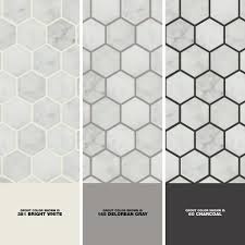 Which color quartz for the vanity countertop would coordinate with the floor? Msi Carrara White Hexagon 12 In X 12 In X 10 Mm Polished Marble Mesh Mounted Mosaic Floor And Wall Tile 10 Sq Ft Case Smot Car 2hexp The Home Depot