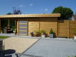 Abri De Jardin Toit Plat En Bois Avec Terrasse Tuinhuis Tuinhuizen Overdekt Terras