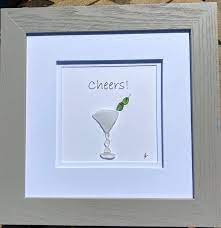 Beach Glass Art Cheers Martini With Two Olives Real Beach Etsy Sea Glass Art Diy Sea Glass Art Sea Glass Art Projects