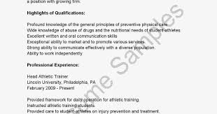 head athletic trainer resume sample