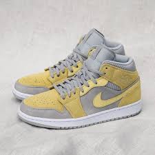 Fugazi one in the chamber air jordan 1 white/grey size 9 mens. Buy Online Nike Air Jordan 1 Mid In Grey Fog Lemon Wash White Asphaltgold