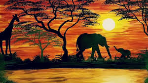 Pin By Katrina Carnagey On Afrika African Sunset Landscape Paintings African Wall Art