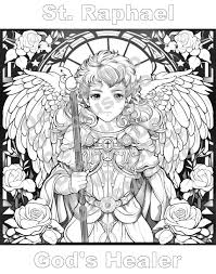 Página para colorir católica de São Rafael Arcanjo, cristã, download  instantâneo, para impressão