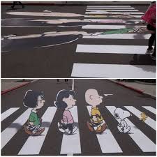 Abbey Road London Street Art With Charlie Brown Lucy Snoopy Woodstock And Marcie In Epic Perspective Street Art Graffiti Art Or Vandalism Art
