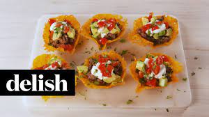 For a nutrition facts comparison, the taco bites have a tiny bit more fat thanks to extra cheese and the tortilla chips. Keto Taco Cups Delish Youtube