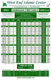 What time to break fast during ramadan? Ramadan Timetable 2021 West End Islamic Center Mississauga