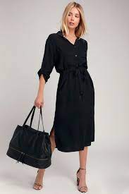 Brewer Black Midi Shirt Dress Vestido Camisao Moda Camisao Feminino