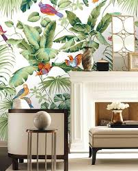 Production à la demande dans notre petit atelier. Papier Peint Panoramique Tropical Oiseau Bananier Palmier Atelier Wybo Papier Peint Papier Peint Tropical Papier Peint Oiseaux