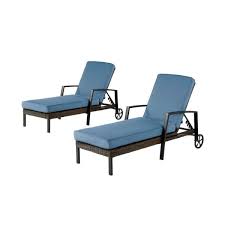 Maybe you would like to learn more about one of these? Hampton Bay Whitfield Dark Brown Wicker Outdoor Patio Chaise Lounge With Cushionguard Steel Blue Cushions 2 Pack 3022 Cc3 The Home Depot