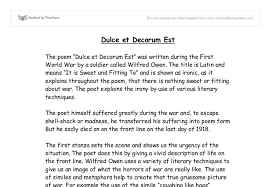 Wilfred Owen Dulce Et Decorum Est Essay Help Dulce Et Decorum Est By Wilfred Owen Essay