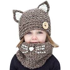 Chic Chic 2pc Bonnet Tour De Cou Hiver Bebe Enfants Cagoule Chaud Casquette Echarpe Capuche Chapeaux Mignon Marque De Feu Tricot Et Crochet Tricot Tricotage