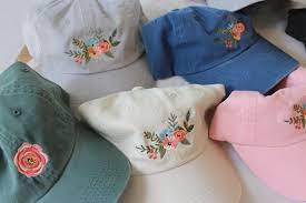 Feminine Floral Embroidered Baseball Hats Caps You Choose The Hat Color Features Indie Chic Embroidered Baseball Hats Hat Designs Embroidery On Clothes