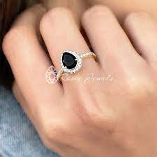 Pear Shape Engagement Ring 085 Ct Black Onyx Solitaire Ring Etsy In 2021 Pear Shaped Engagement Rings Onyx Engagement Ring Onyx Engagement