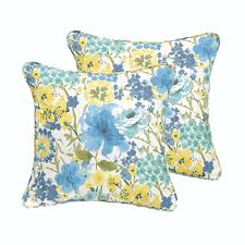 Yellow and gray geo westward indoor outdoor throw pillow. Humble And Haute Humble Haute Indoor Outdoor Blue Yellow Floral Square Pillow Set Of 2 Walmart Com Walmart Com