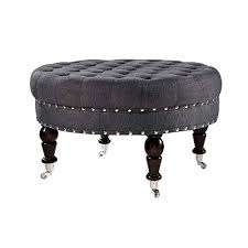Large round ottoman coffee table. 24kf Large Round Upholstered Tufted Button Linen Ottoman Coffee Table Large Footrest Bench With Caters Rolling Wheels Charcoal Gray Pricepulse