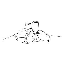Un Dibujo Lineal De Aplausos Tintineo De Amigos Con Bebida De Vino De Bourbon En La Noche De Fiesta Despues De La Ilustracion Vectorial Brazo Grafico Mano Pn In 2020 Line