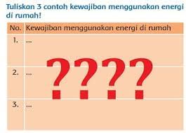 Tuliskan 3 Contoh Kewajiban Menggunakan Energi Di Rumah Kelas 3