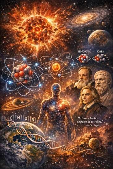 La frase atribuida a Carl Sagan resume una idea profundamente científica:  los mismos átomos que forman nuestro cuerpo se originaron en procesos  cósmicos. La física nuclear ha demostrado que, tras el Big