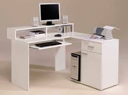 Small White Wooden Computer Desk With Monitor Stand And Pull Out Keyboard Tray Ideas Computer Desks For Home Minimalist Computer Desk White Computer Desk Small desks for children are designed to inspire creativity and help with homework, while storage desks with drawers make organizing a breeze.
