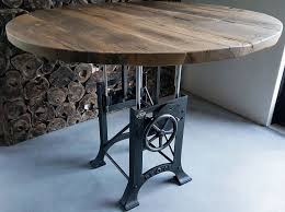 in hoogte verstelbare ronde tafel industrieel zonverbrand oud eikenhout ronde tafel tafel industrieel ronde eettafel