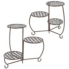 Black And White Checkered Outdoor Planters 24 Steel Checkered Triple Planter Stand Set Of 2 Bronze Sunnydaze Decor Brown Sunnydaze Decor Planter Stand Metal Planters