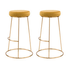 Tabouret De Bar Kendal En Velours Curry 73 Cm Lot De 2 Tabouret De Bar Tabouret Tabourets De Cuisine Du Bar