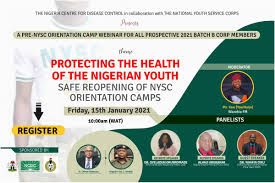 The nysc management has presently released a circular directed to respective institutions which gives green light for the upcoming 2021 batch a stream 2 orientation exercise. Ncdc On Twitter Coming Up For All Prospective 2021 Batch B Corps Members Join Us Tomorrow For A Pre Orientation Camp Webinar On Limiting Covid19 Transmission During The Nysc Service Year 10am
