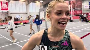 Anna Camp Bennett after running 4:27 to win mile at 2024 BU Terrier