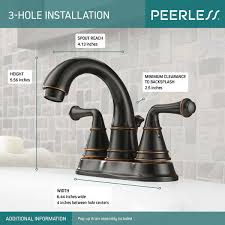 The 4 inch and 8 inch faucet specification is a standard choice. Peerless Two Handle Centerset Bathroom Faucet In Bronze P299685lf For Sale Online Ebay