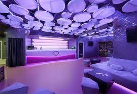 Purple Lighting Luxury Club Reception Counter Table Design Reception Desk Round Reception Desks Purple Lighting
