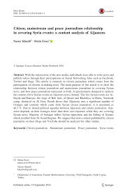 Pdf Citizen Mainstream And Peace Journalism Relationship In Covering Syria Events A Content Analysis Of Aljazeera