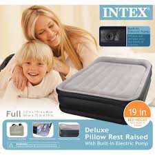 Intex Deluxe Raised Pillow Rest Air Mattress Bed With Air Pump Queen Walmart Com Intex Twin Air Mattress Air Mattress