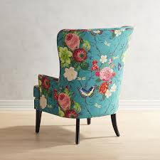 Asher Flynn Floral Print Chair Leather Chaise Lounge Chair Floral Chair Teal Accent Chair