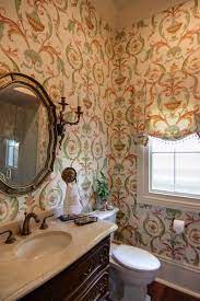 Wallpaper in a bathroom acts like artwork and gives the space another dimension. Free Download Guest Bathroom With Arabesque Wallpaper Traditional Bathroom New 426x640 For Your Desktop Mobile Tablet Explore 49 Traditional Bathroom Wallpaper Fun Wallpaper For Bathrooms