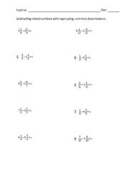 Subtracting mixed numbers with regrouping worksheet. Subtract Mixed Numbers With Common Denominators With Regrouping Worksheet