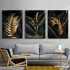Leaf Painting Golden Wall Art Canvas Print Modern Art Poster And Prints Abstract Black Painting Living Room Decoration Picture Wish Living Room Canvas Prints Gold Wall Art Canvas Living Room
