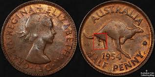 australia 1954 half penny with reverse denticle pattern