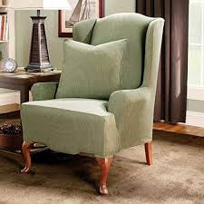 Sure fit chair slipcover sueded twill taupe new!. New Stretch Stripe Sage Green Wing Chair Slip Cover By Sure Fit Slipcover For Sale Online