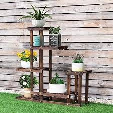 Goplus Pflanzenregal Aus Tannenholz Blumenregal Braun Blumenstander Garten Blumentreppe 6 Ebenen Pflanzentreppe Pflanzentreppe Pflanzenregale Blumentreppe