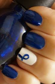 Dark blue ribbons and clothes are worn throughout march to spark curiosity and start a conversation about colon cancer awareness. Colon Cancer Awareness Month Coloured Nails