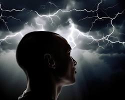 Image of person thinking with a cloud and lightning around their head