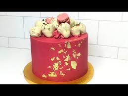 Gold Leaf Macaron And Chocolate Coated Strawberry Buttercream Cake Cake Decorating How To Youtube