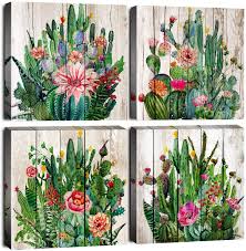 You cannot go wrong with this cute design! Amazon Com Watercolor Cactus Home Decor Bathroom Canvas Prints Wall Art Simple Life Green Tropical Desert Plants Flower Pictures Set Of 4 Panels 12x12 Inch Painting House Decorations Stretched And Wood Framed
