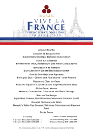 31 menus found for dinner. French National Day Dinner Mozaic