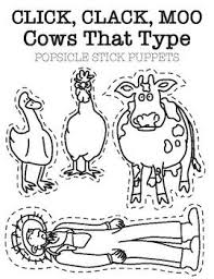 Popsicle Stick Puppets Are The Best These Are Made For Click Clack Moo Cows That Type By Doreen Cronin Doreen Cronin Click Clack Moo Craft Author Studies