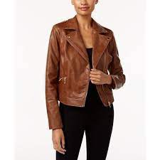 Thalia Sodi Faux Leather Moto Jacket Created For Macy S 75 Liked On Polyvore Feat Blazer Jackets For Women Vegan Leather Jacket Brown Faux Leather Jacket
